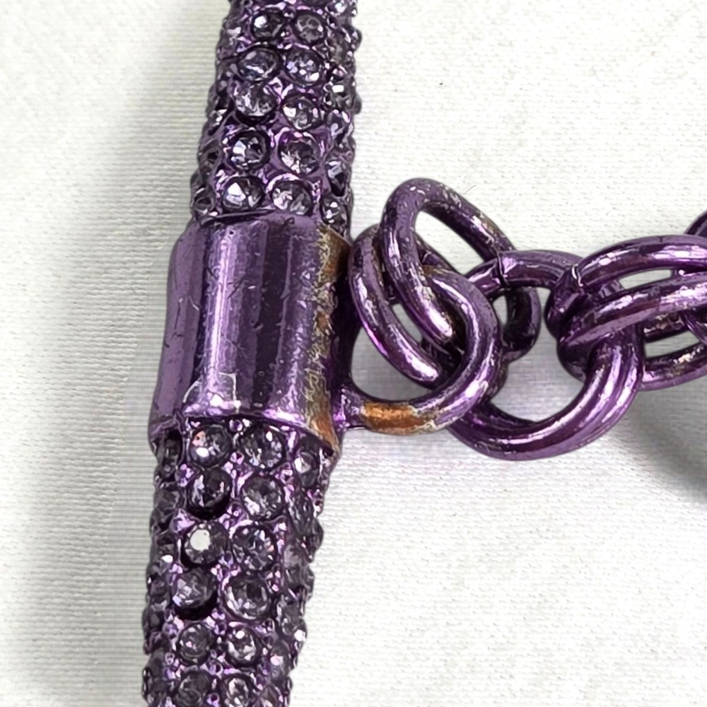 Juicy Couture Purple Gumdrop Round Crystal Pave Rhinestone‎ Toggle Bracelet 7" - Picture 12 of 16